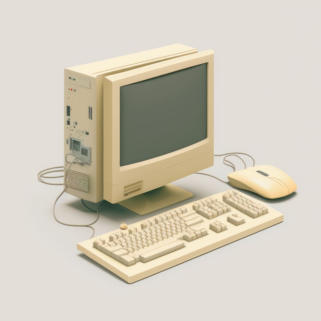 Old computer station with keyboard on white background, created using generative ai technology - Free Images, Stock Photos and Pictures on Pikwizard.com