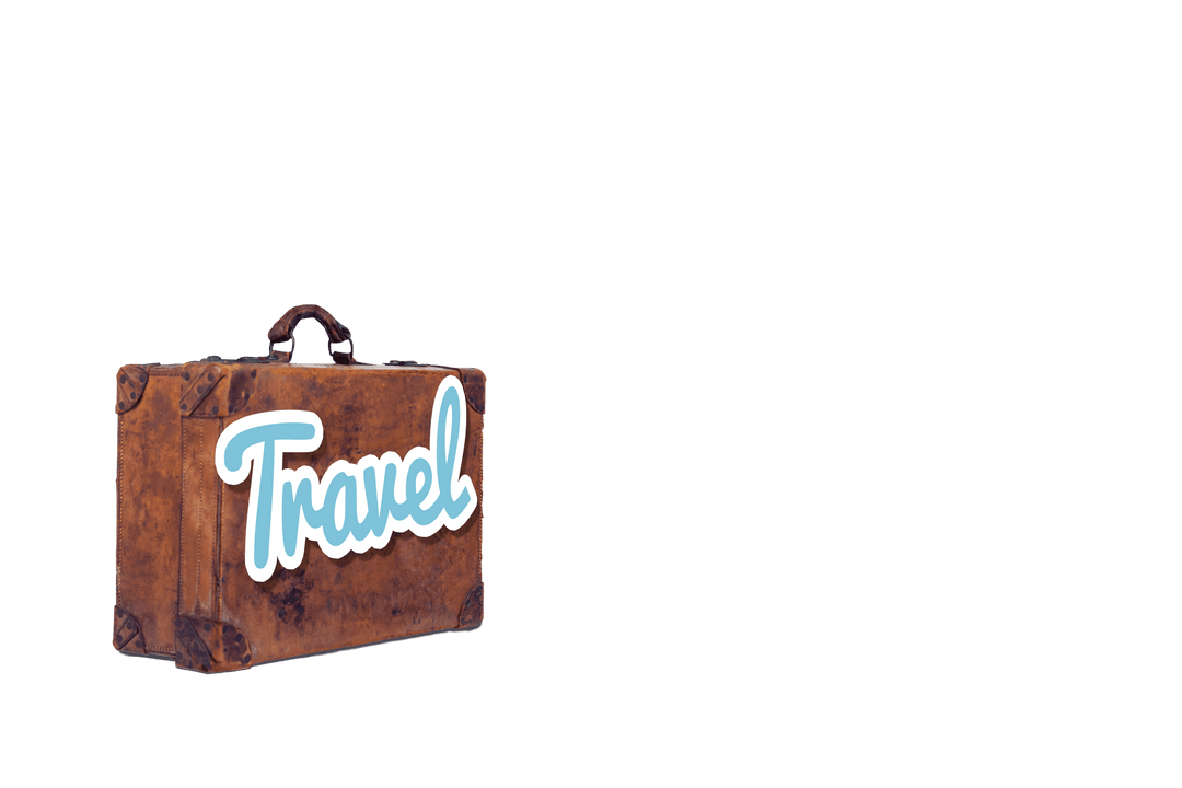 Vintage Travel Suitcase with Stylized Text on Transparent Background