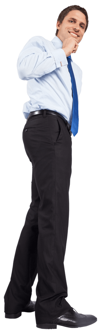 Happy Caucasian Businessman in Blue Tie on Transparent Background