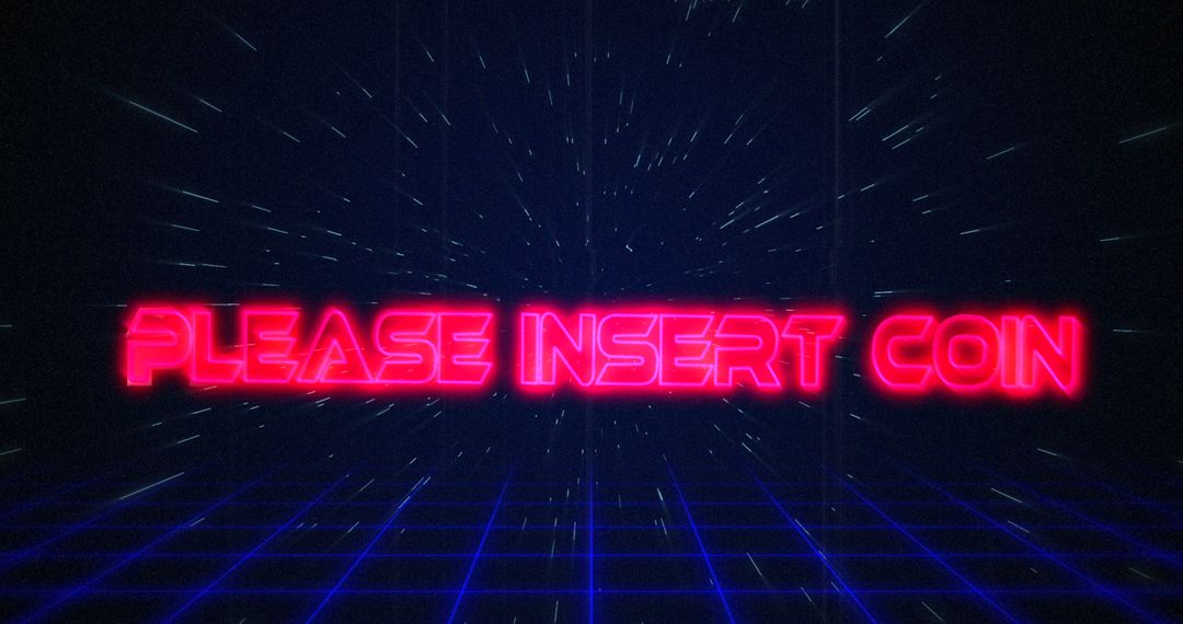 Retro Arcade Insert Coin Screen with Neon Text