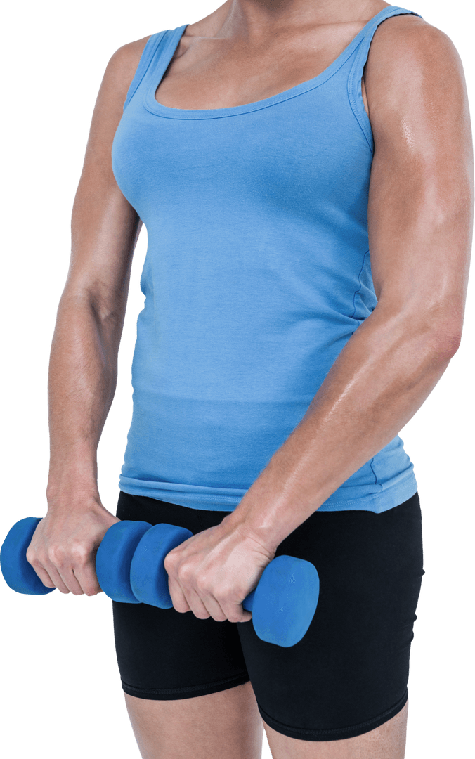 Transparent Background: Woman Exercising with Dumbbells in Blue Outfit