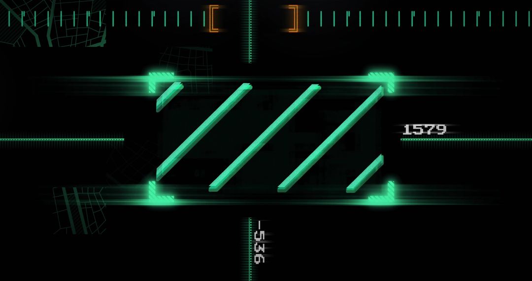Futuristic Neon Teal HUD Interface Slanted Bars, Nodes and Wireframe Telemetry Overlay