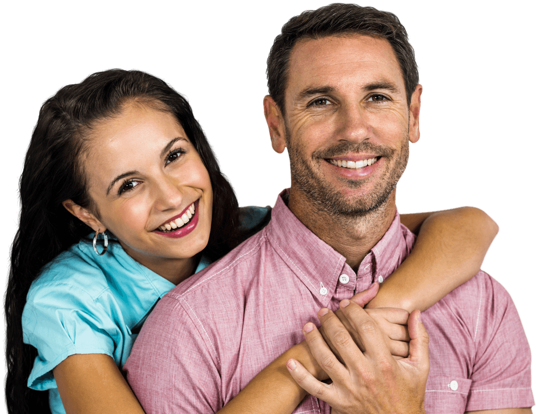 Transparent Smiling Couple Embracing