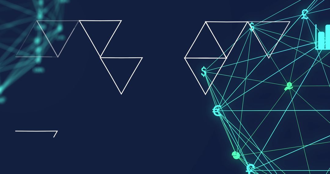 Abstract Geometric Shapes and Digital Globes on Blue Background