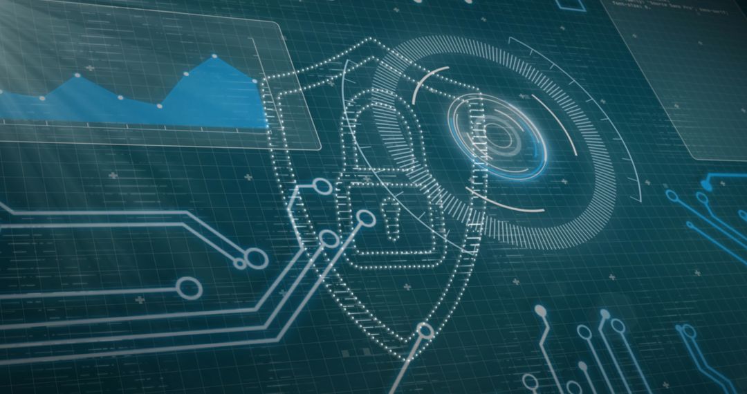 Digital Padlock Symbol on Futuristic Circuit Interface
