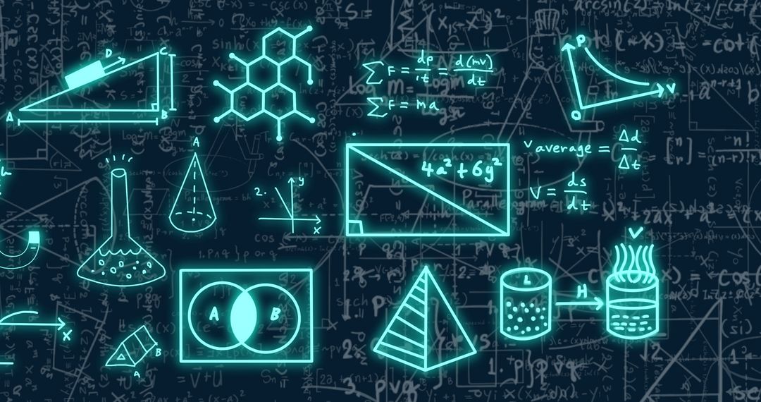 Mathematical Formulas and Diagrams on Dark Background