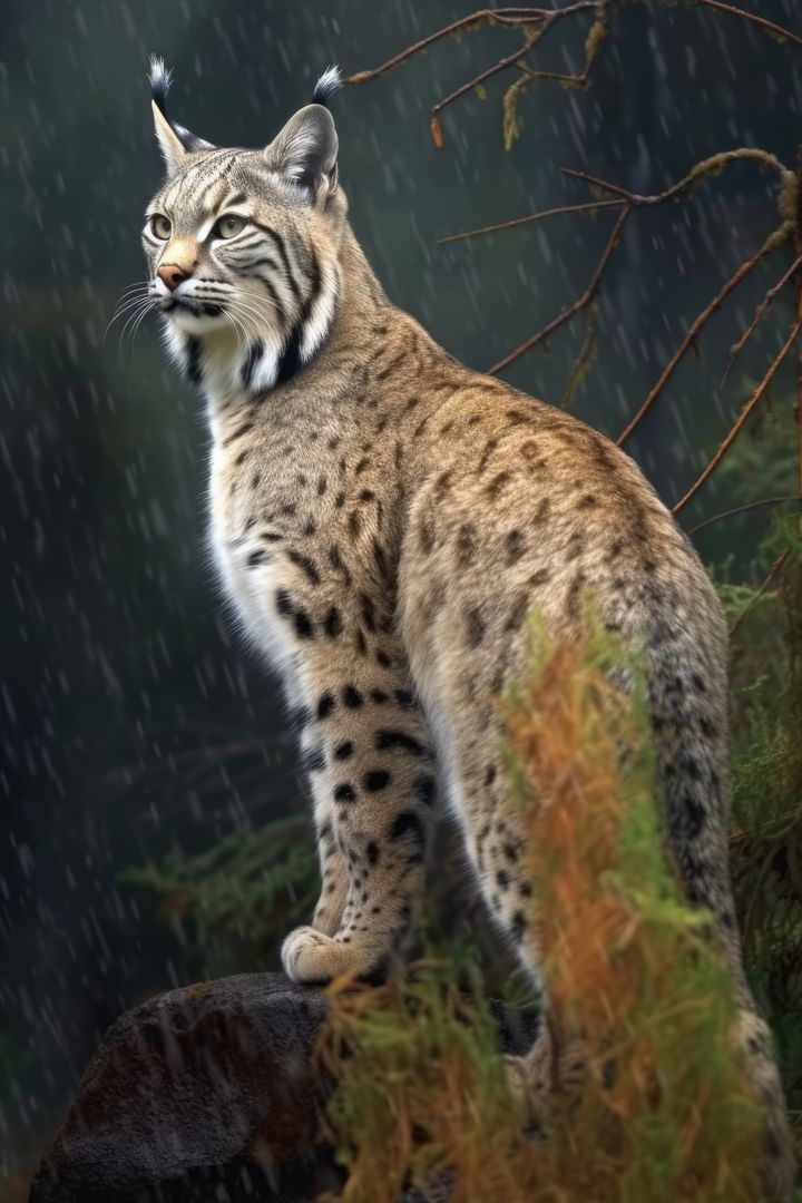 Close up of bobcat standing on rock, created using generative ai technology - Free Images, Stock Photos and Pictures on Pikwizard.com