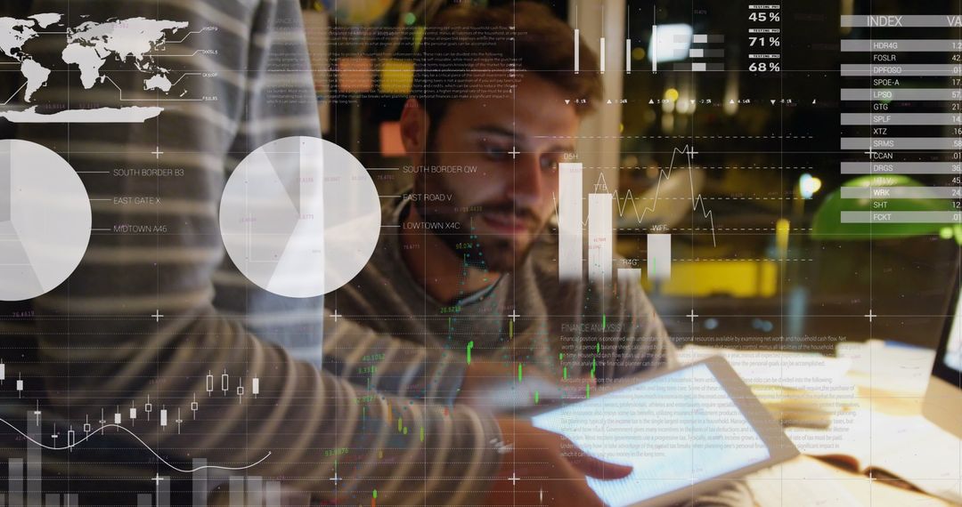 Businessman Analyzing Financial Data Reports on Digital Tablet