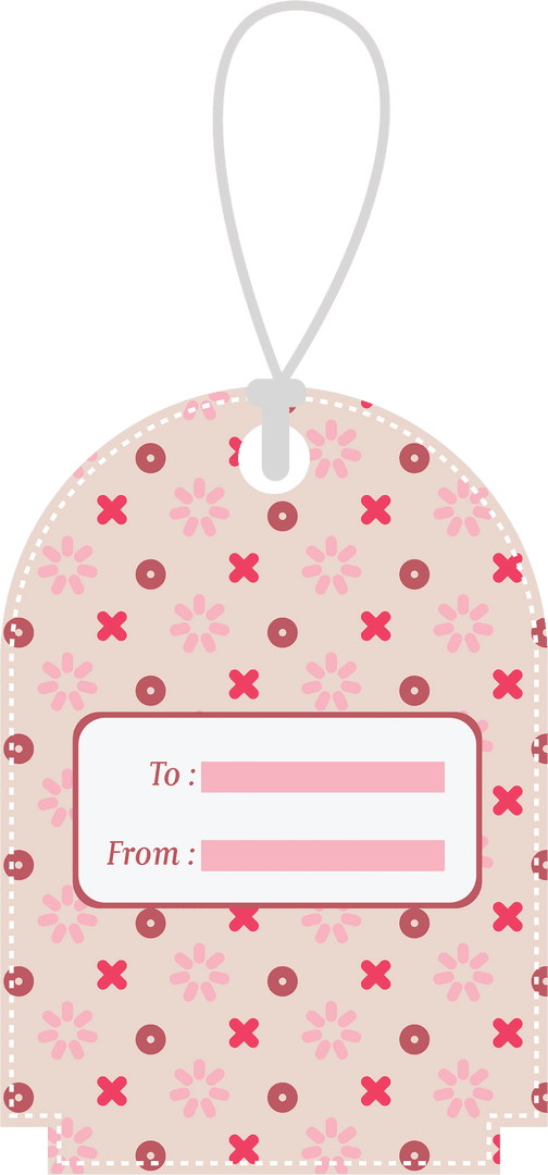 Cute Patterned Label Tag with Floral Elements on Transparent Background