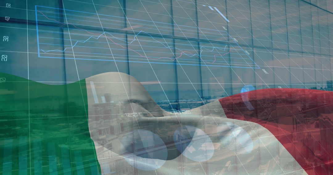 Italian Flag Overlay with Digital Data Analytics in Cityscape