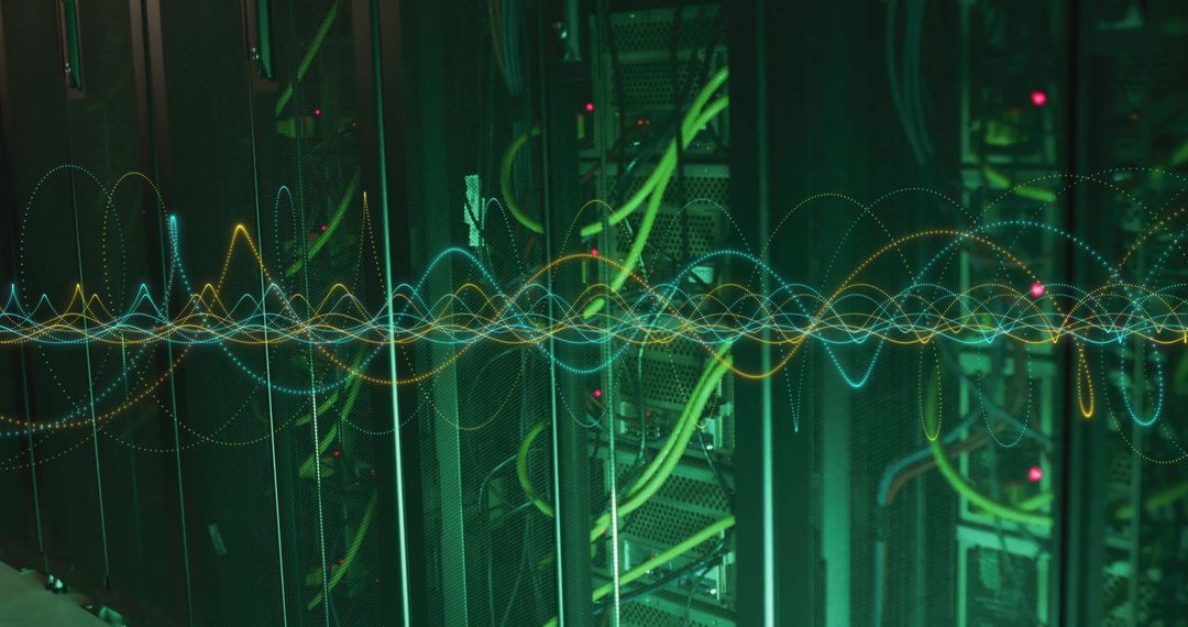 Digital Data Stream Over Computer Servers in Green Light