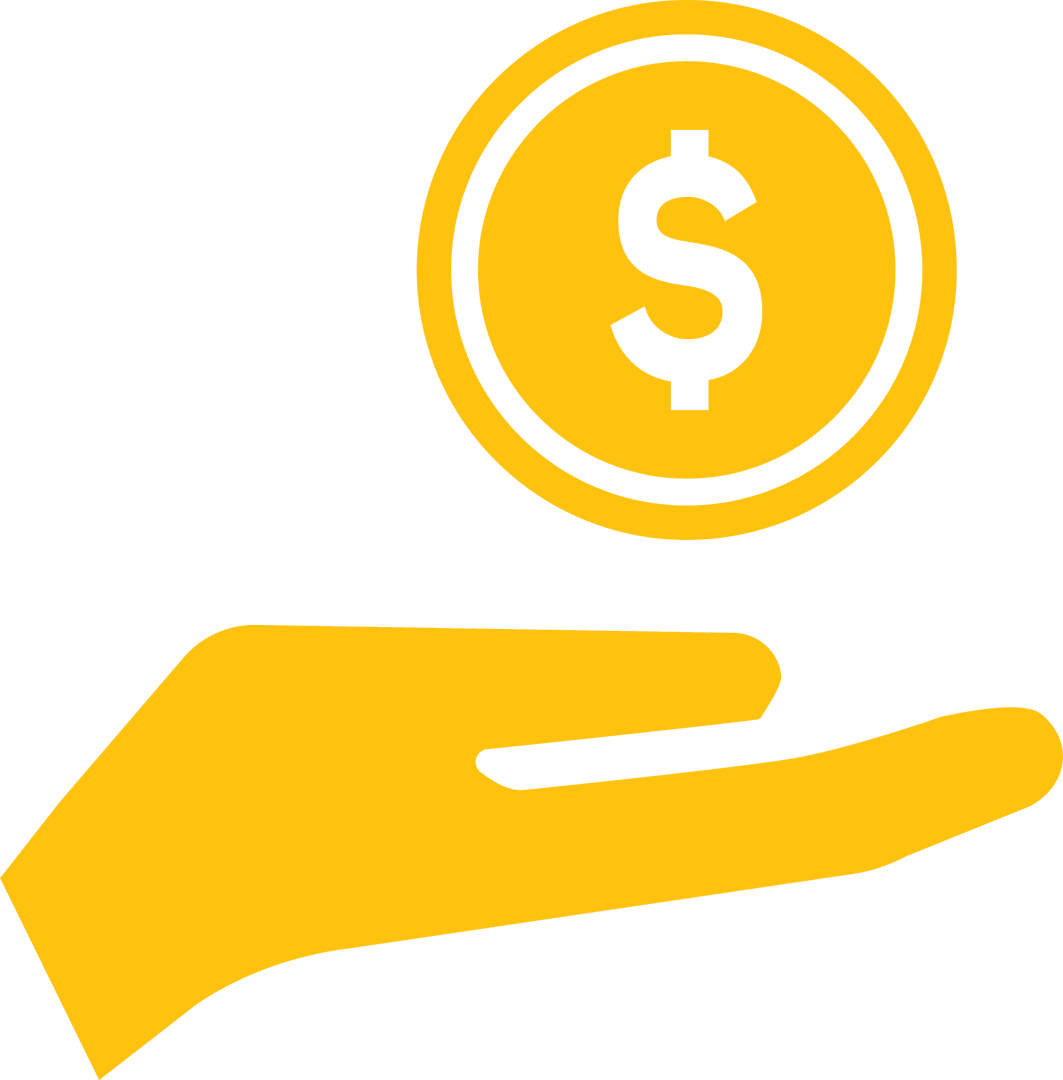 Yellow Hand Holding Dollar Coin Icon on Transparent Background