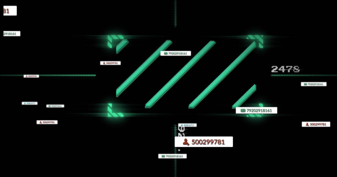 Neon Teal Cyber HUD Interface with Diagonal Glowing Slashes, Floating ID Tags and Avatars