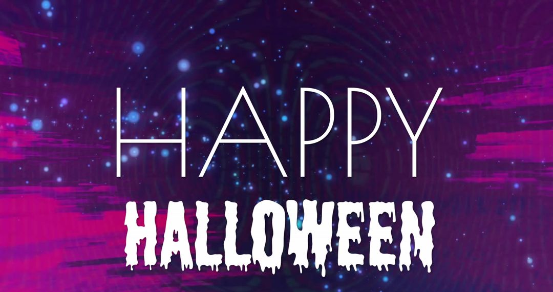 Happy Halloween Greeting with Vibrant Pink and Blue Background