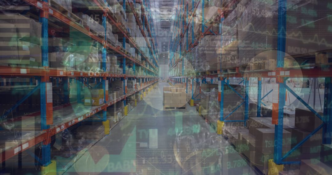 Data Processing Overlay on Modern Warehouse Interior
