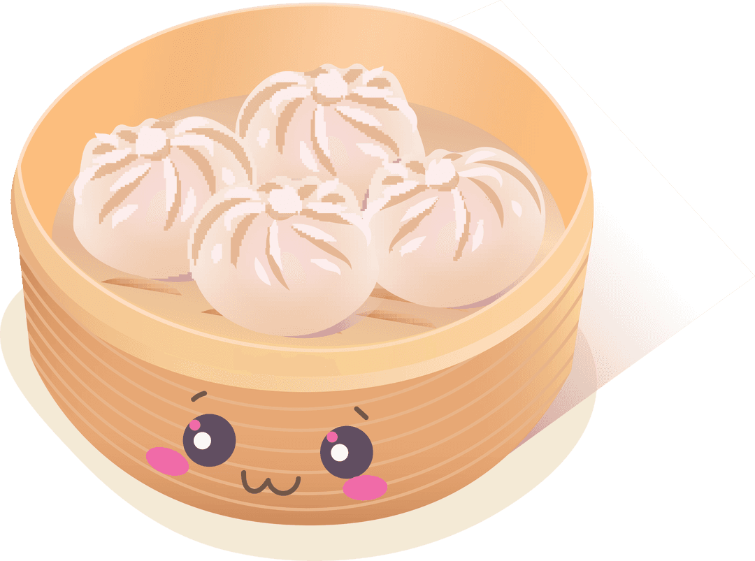 Cheerful Dumplings in Cute Basket on Transparent Background Vector