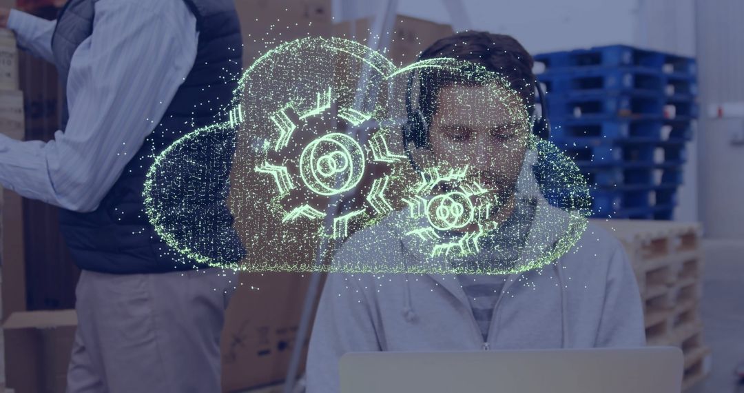 Engineer Working with Cloud Computing Technology in Modern Office