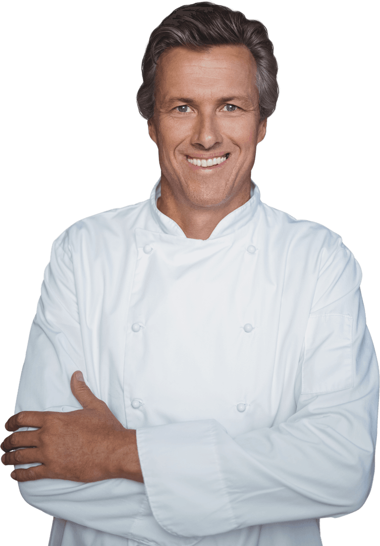 Smiling Chef in White Uniform with Crossed Arms, Transparent Background