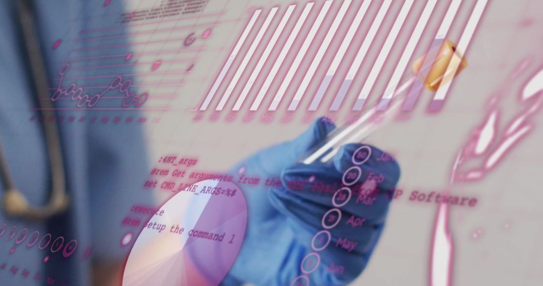 Gloved Hand Holding Test Tube with Scientific Data Overlay
