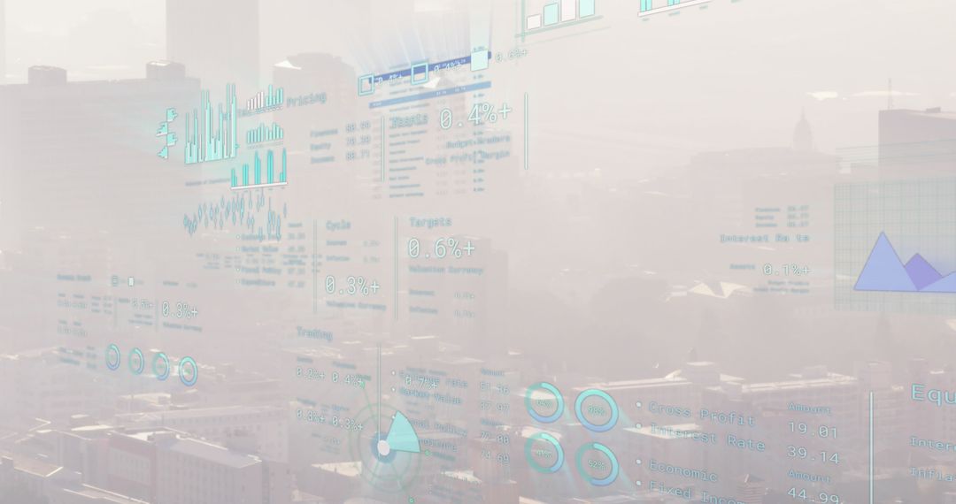 Digitally Generated Financial Data Overlaid on Cityscape