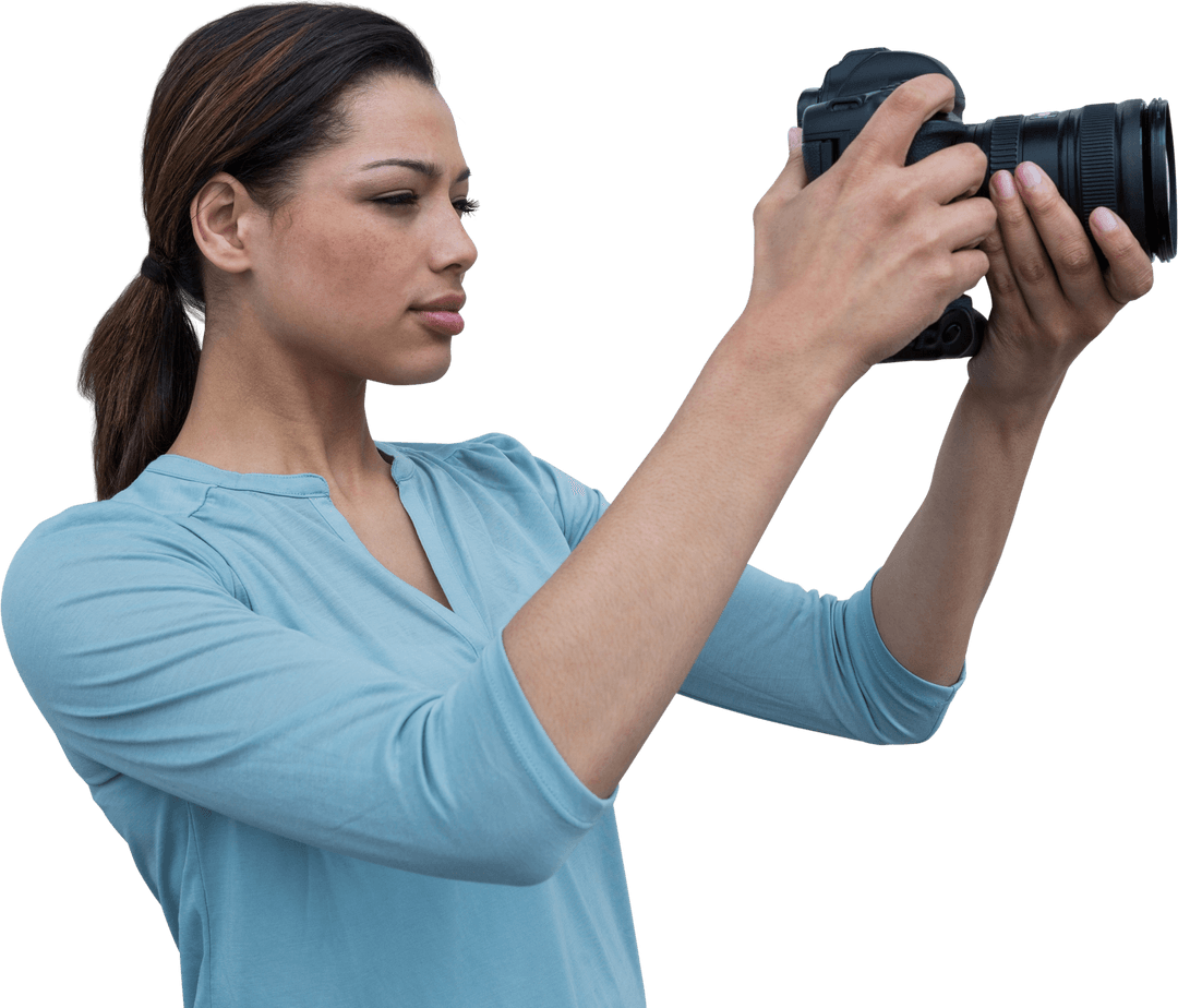 Transparent Young Woman Photographing with Digital Camera