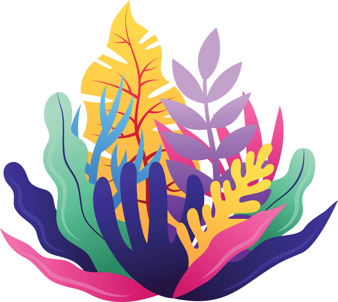 Colorful Abstract Plants in Vibrant Transparent Illustration