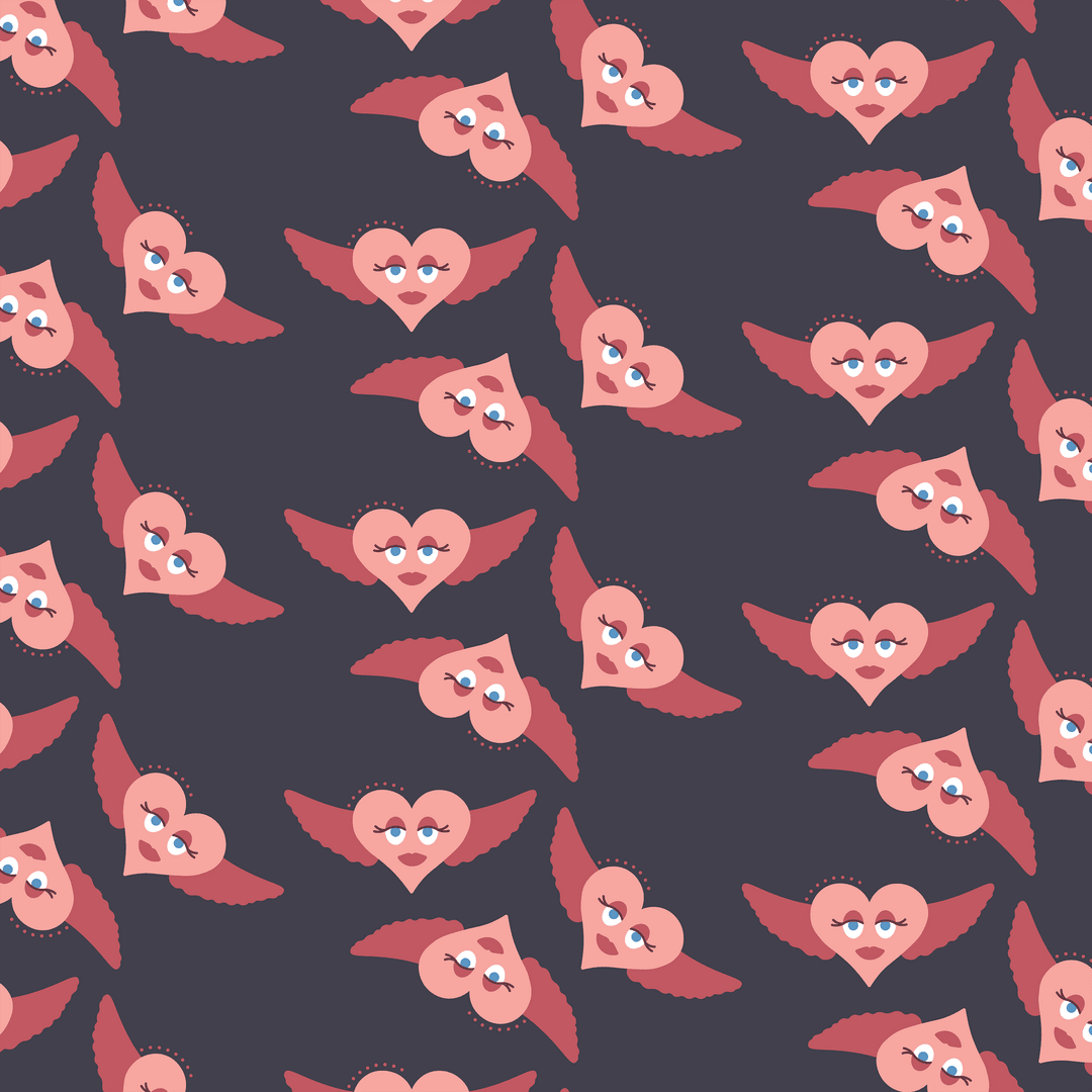 Whimsical Pink Hearts with Wings on Transparent Background