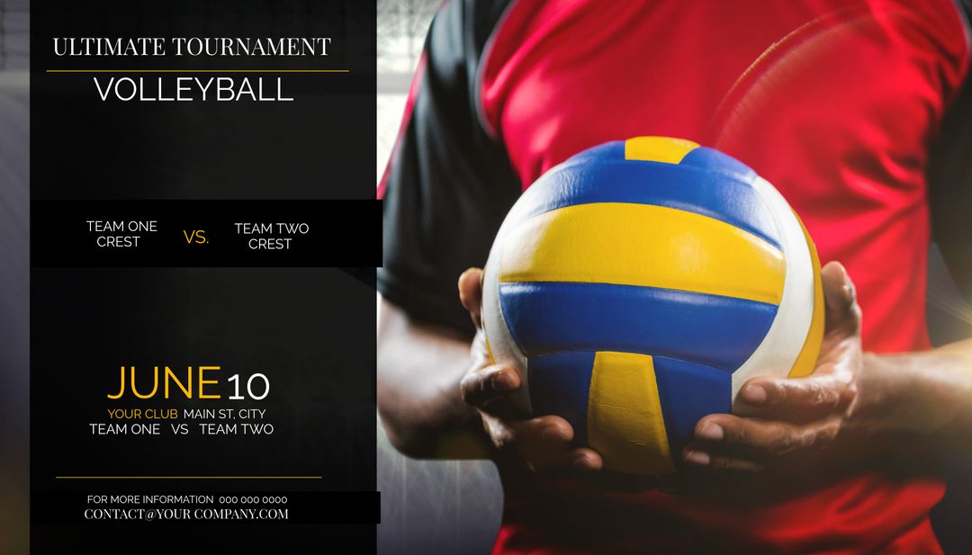 Volleyball Tournament Flyer Featuring Player with Volleyball for Event Promotion - Download Free Stock Templates Pikwizard.com