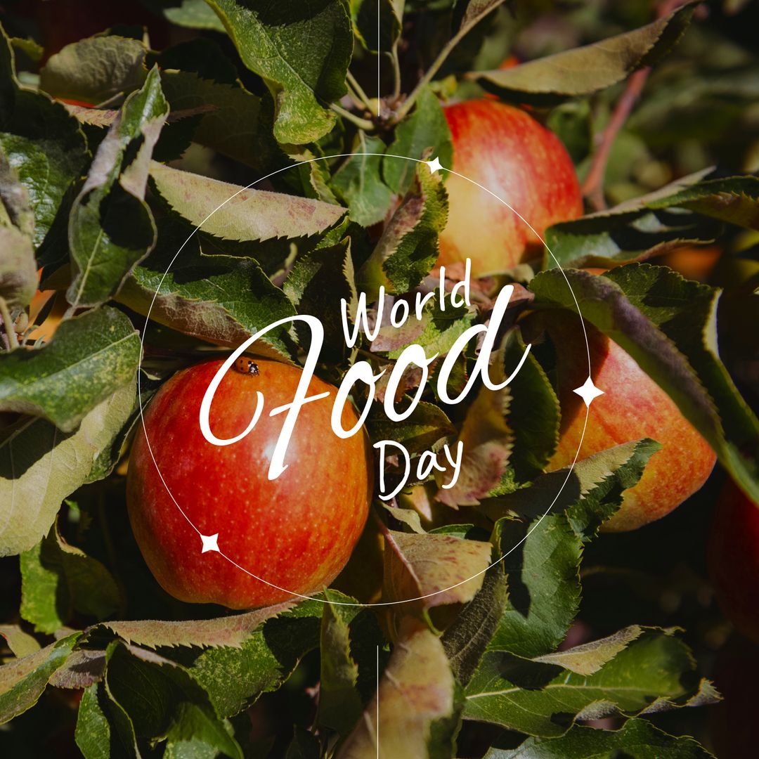 World Food Day Celebration with Ripe Apples on Tree Branch