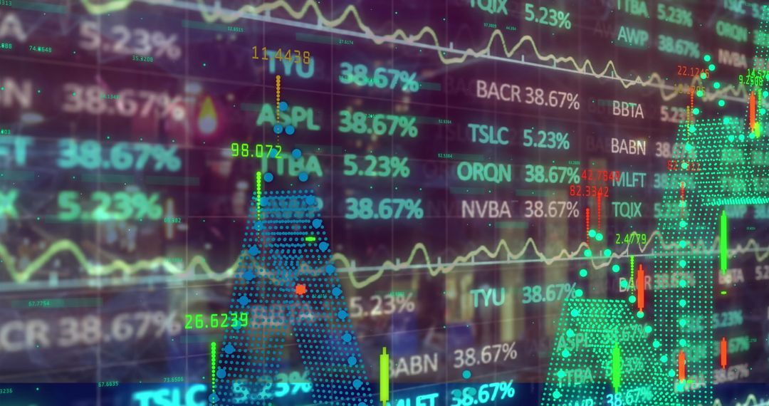 Futuristic Digital Trading Interface with Neon Charts and Financial Data