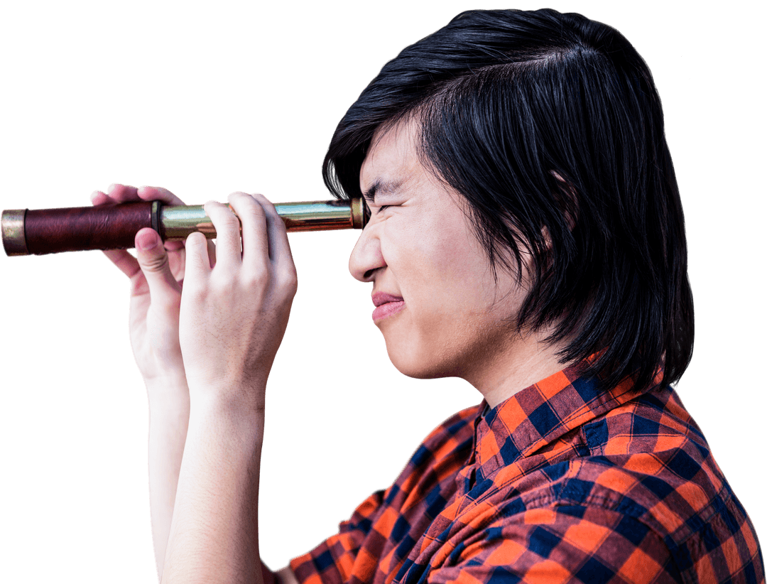 Transparent Image of Hipster Using Vintage Telescope