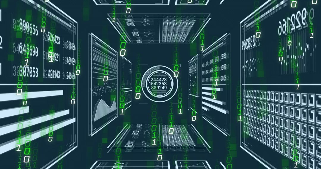 Futuristic Digital Data Corridor with Binary Code