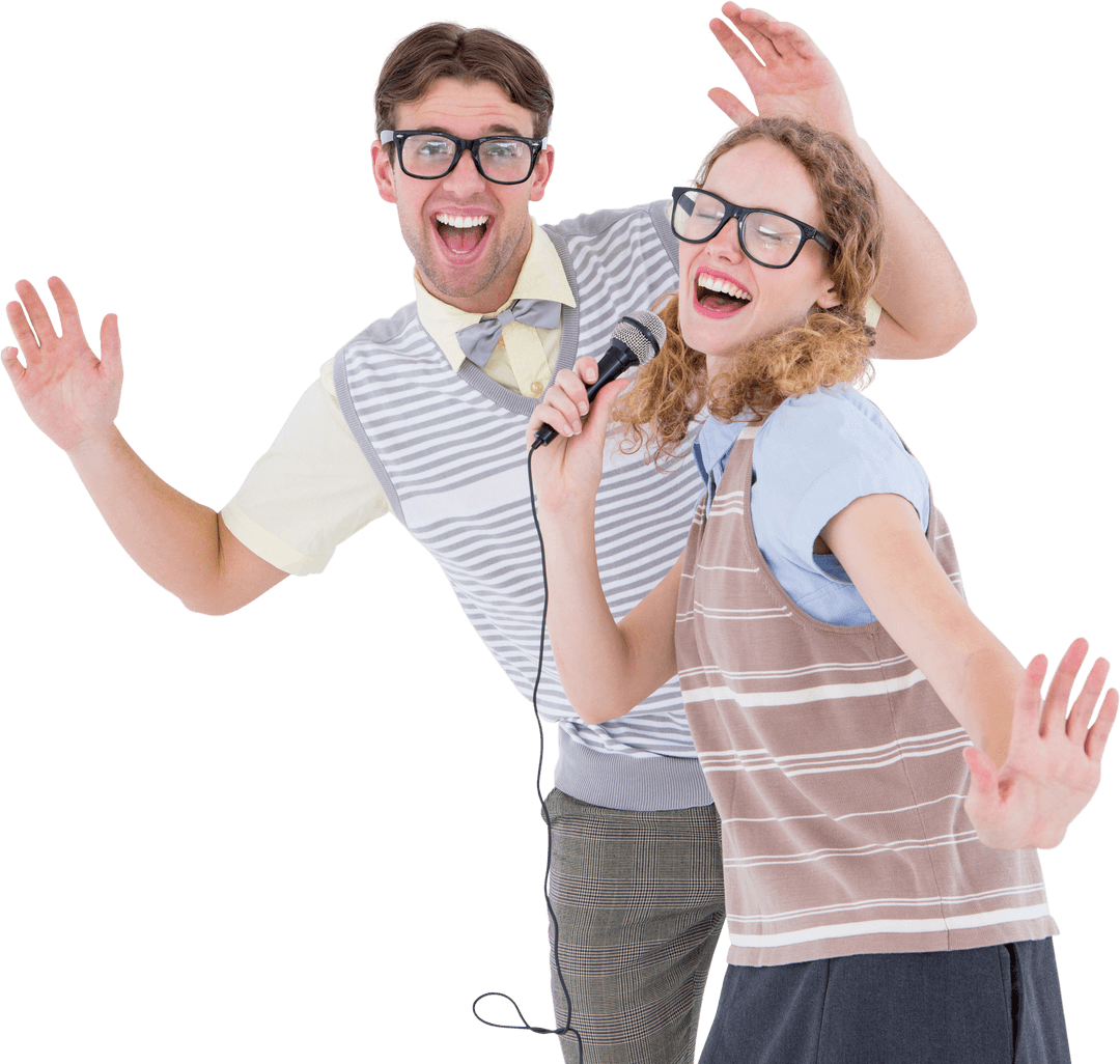 Transparent Geeky Couple Singing Joyfully