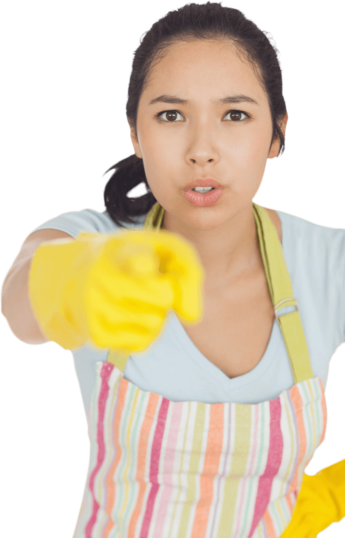 Transparent Background: Woman in Apron Pointing