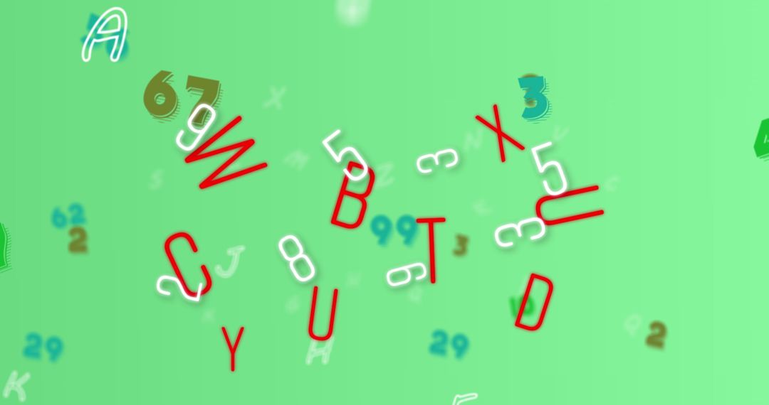 Mixed Letters and Numbers on Vibrant Green Background