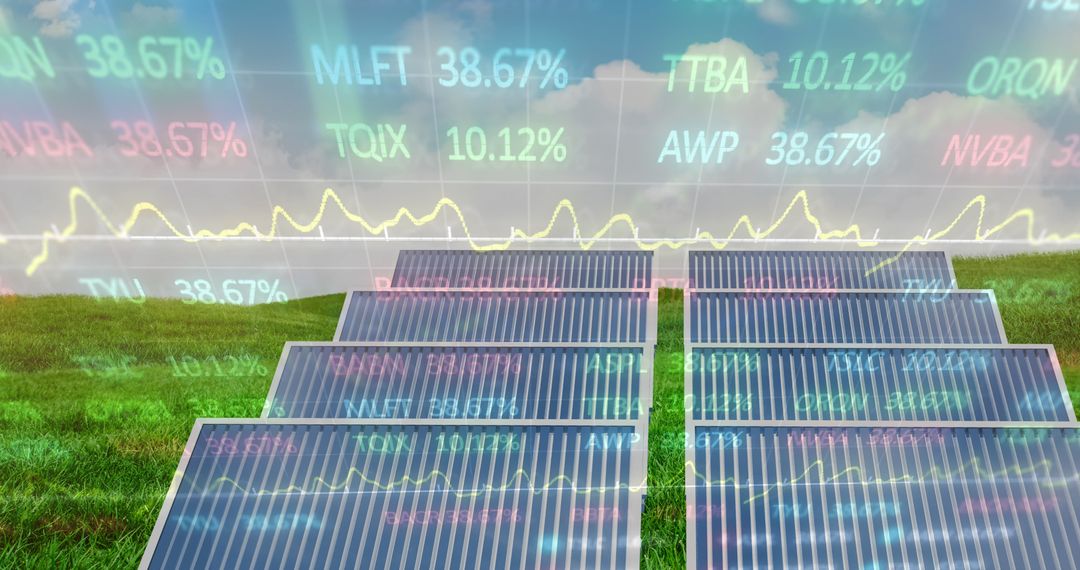 Solar Panels on Grass with Stock Market Data Overlay - Free Images, Stock Photos and Pictures on Pikwizard.com