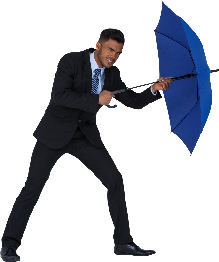 Transparent Standing Businessman Defending with Large Blue Umbrella - Download Free Stock Images Pikwizard.com