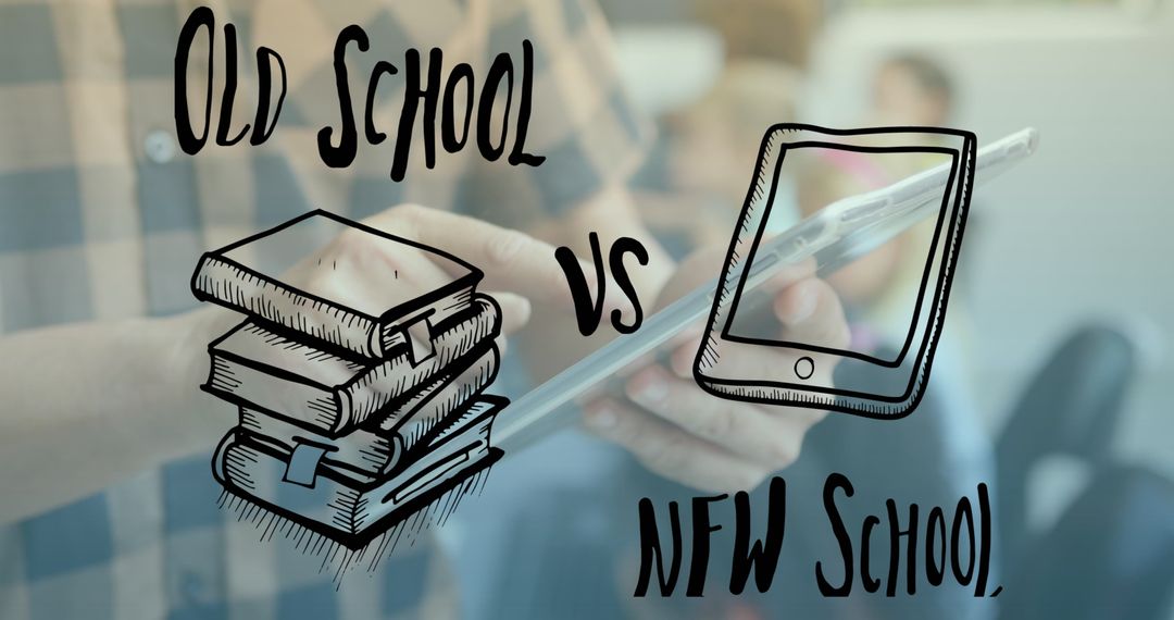 Old School Vs Modern School Concept with Books and Tablet