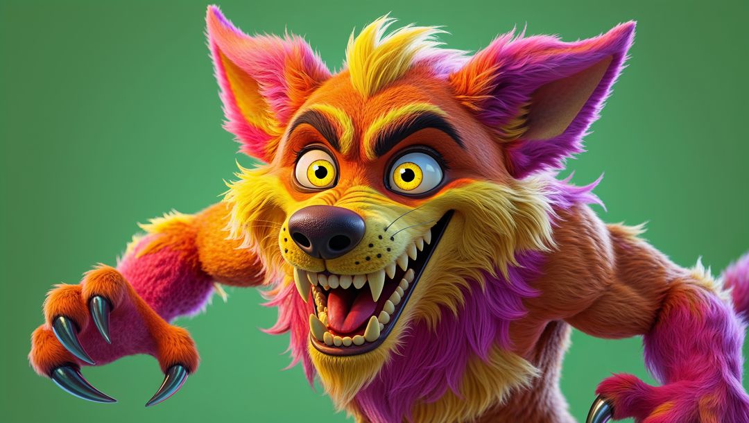 Vibrant fantasy werewolf character in dynamic pose