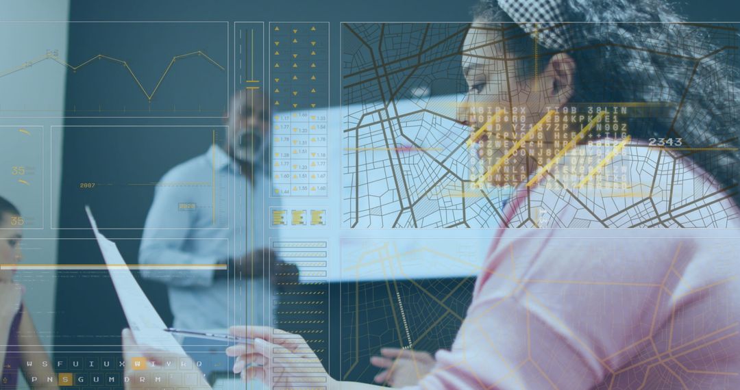 Woman Analyzing Data on Transparent Technology in Office