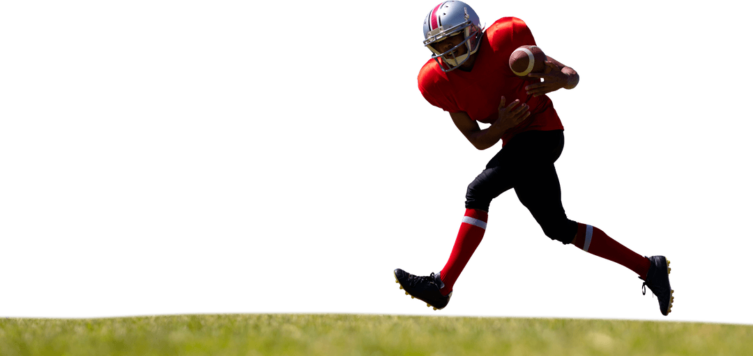 American Football Player Sprinting on Transparent Background Course