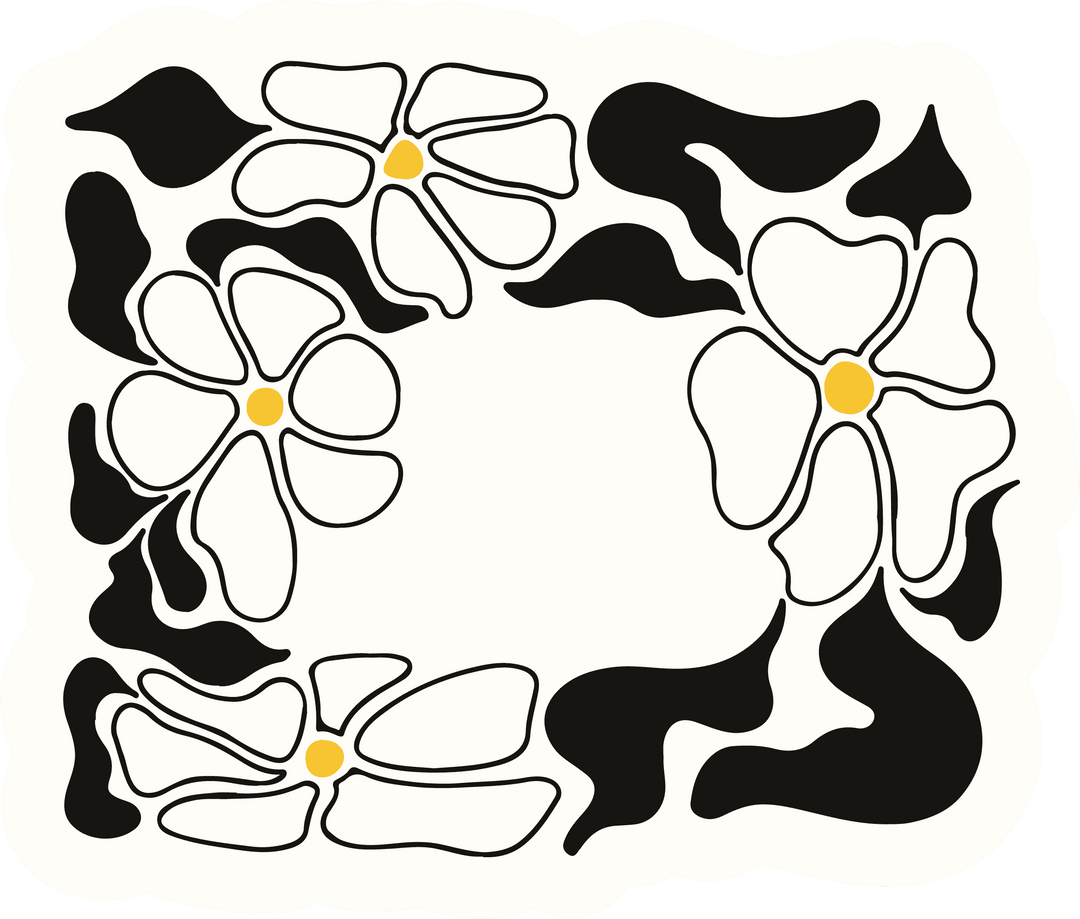 Abstract Floral Frame with Flat Design on Transparent Background