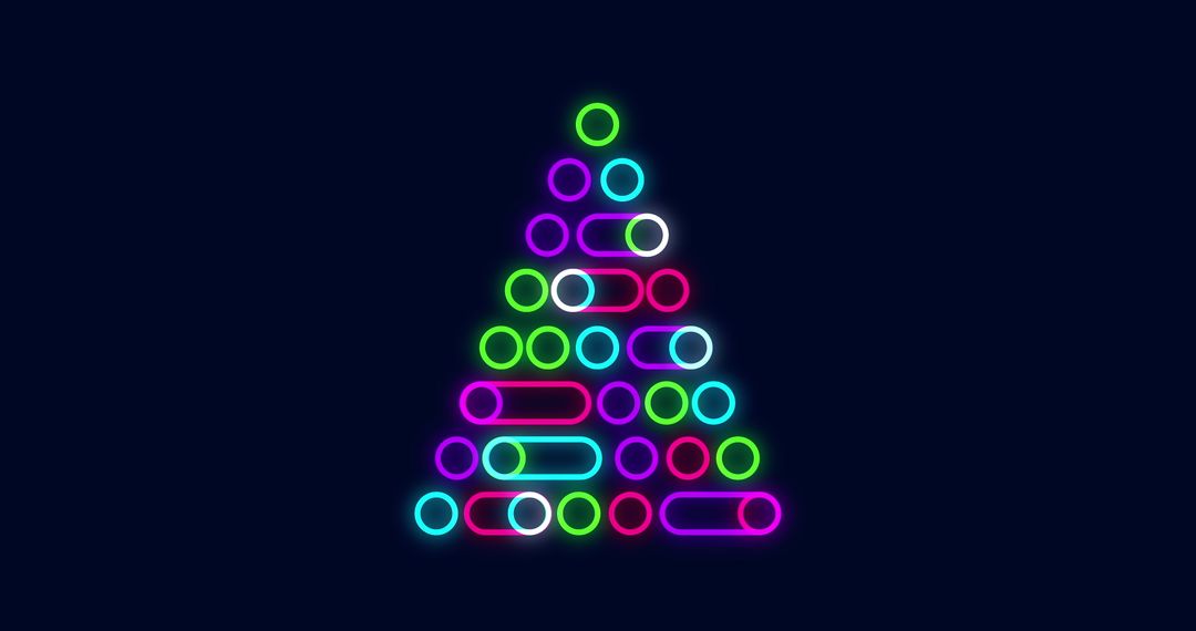 Digital Neon Christmas Tree Design with Festive Baubles