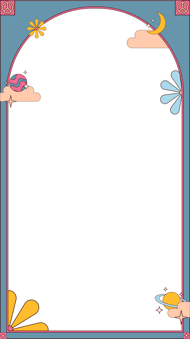 Whimsical Celestial Frame with Pastel Clouds on Transparent Background