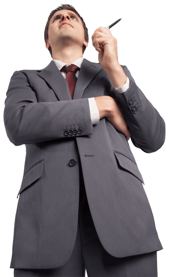 Confused Businessman in Suit Thinking on Transparent Background