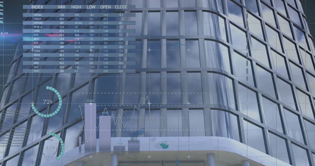 Financial Data Visualization Over Modern Skyscraper