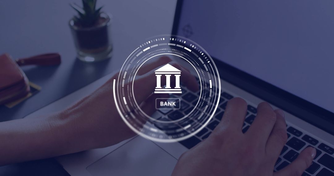 Digital Banking Concept with Bank Icon on Laptop Interface