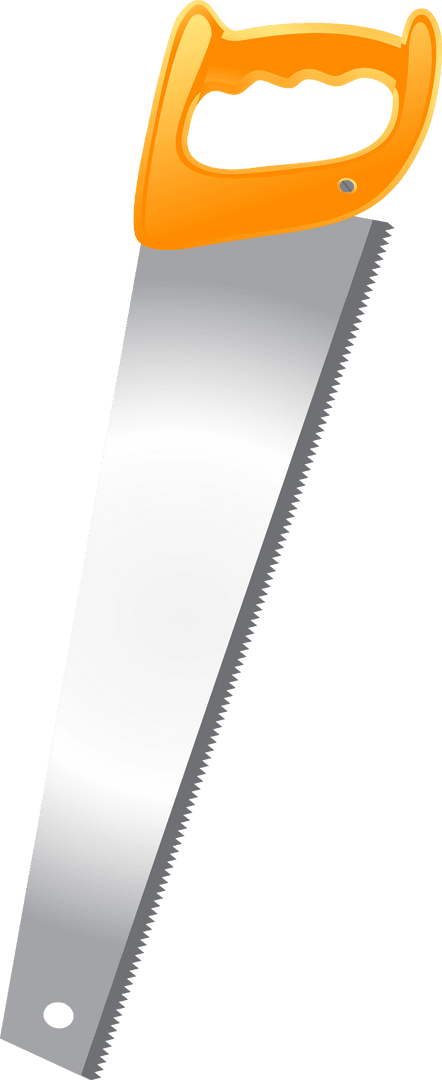 Handsaw with Orange Handle and Serrated Blade on Transparent Background