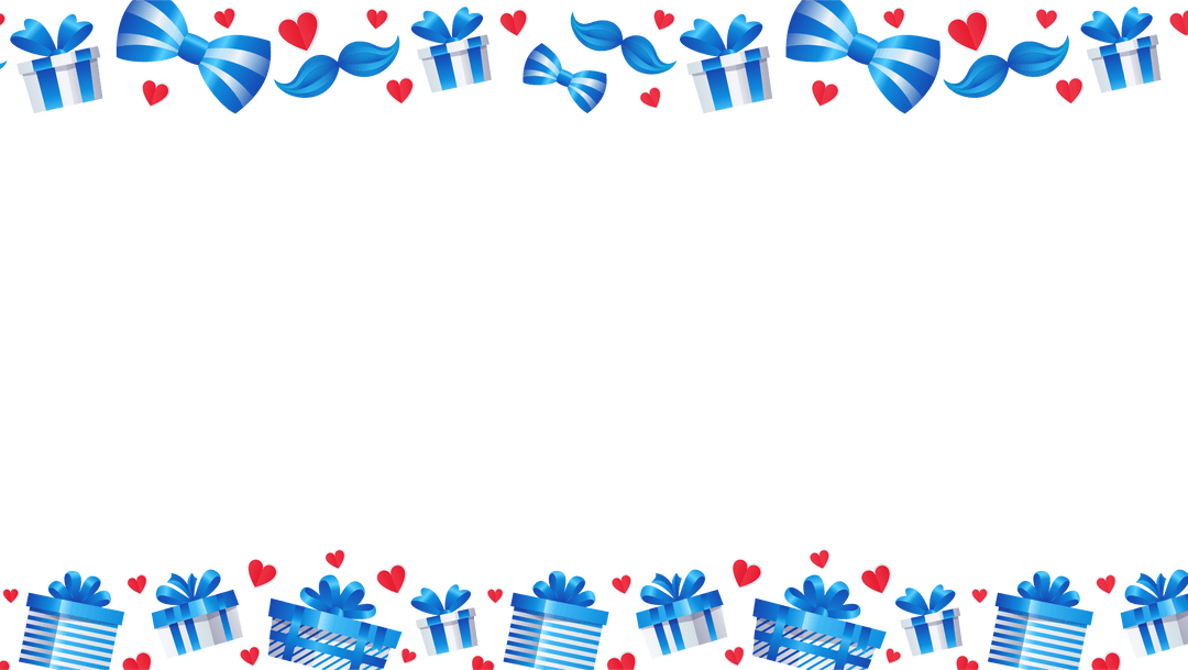Festive Deco Frame with Blue Bows and Striped Gift Boxes on Transparent Background
