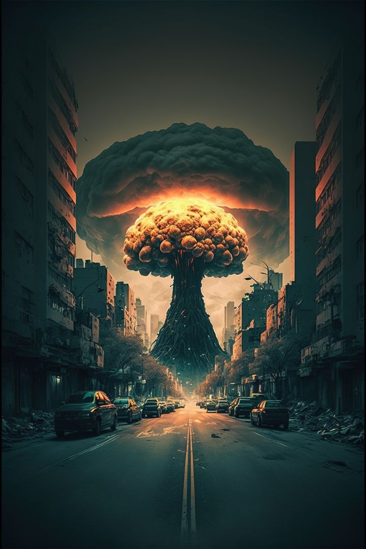 Image of cityscape with nuclear explosion created using generative ai technology - Free Images, Stock Photos and Pictures on Pikwizard.com